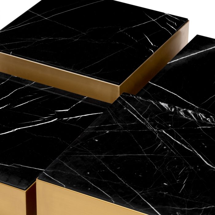 Coffee Table Esposito brushed brass finish black marble set of 4