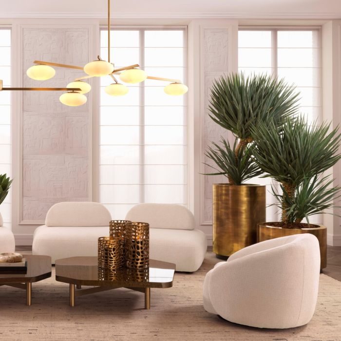 Planter Jasper round high vintage brass finish round ø 70 x H. 100 cm