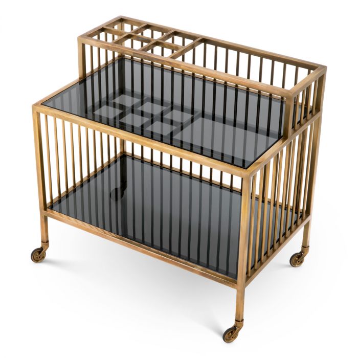 Trolley Rutherford vintage brass finish smoke glass