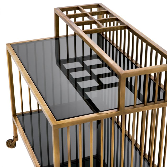 Trolley Rutherford vintage brass finish smoke glass