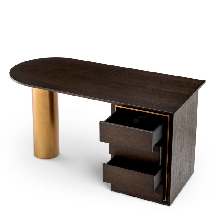 Desk Del Rio mocha oak veneer brushed brass finish