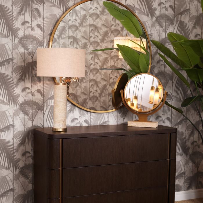 Table Mirror Briançon travertine antique brass finish