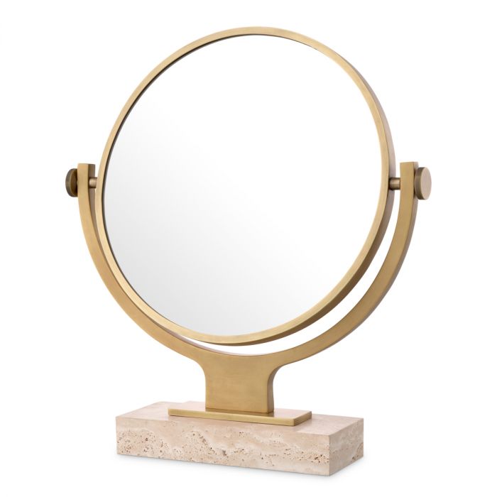 Table Mirror Briançon travertine antique brass finish