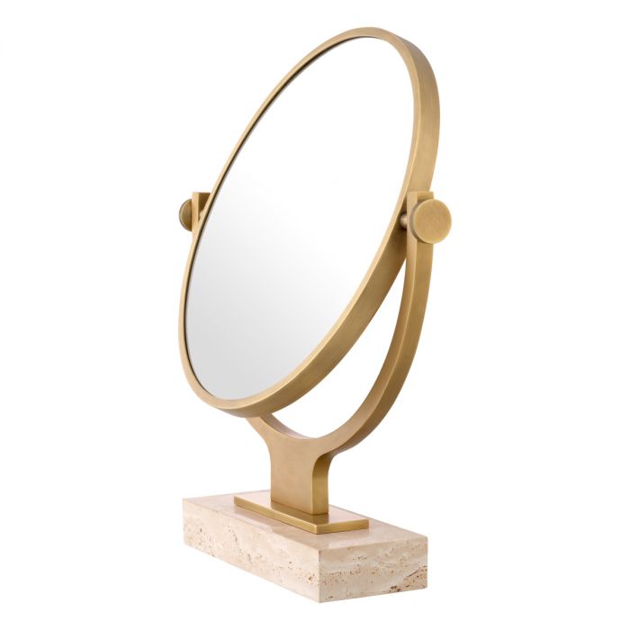 Table Mirror Briançon travertine antique brass finish
