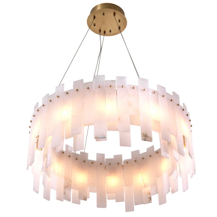 Chandelier Pizzorni antique brass finish alabaster