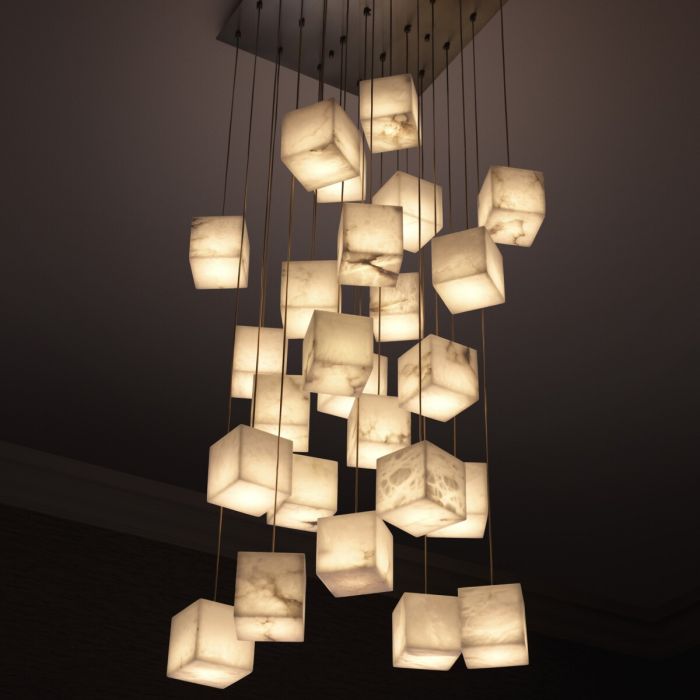 Chandelier Duboce antique brass finish alabaster