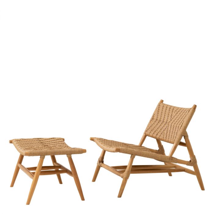 Outdoor Chair and Foot Stool Laroc natural teak faux rattan