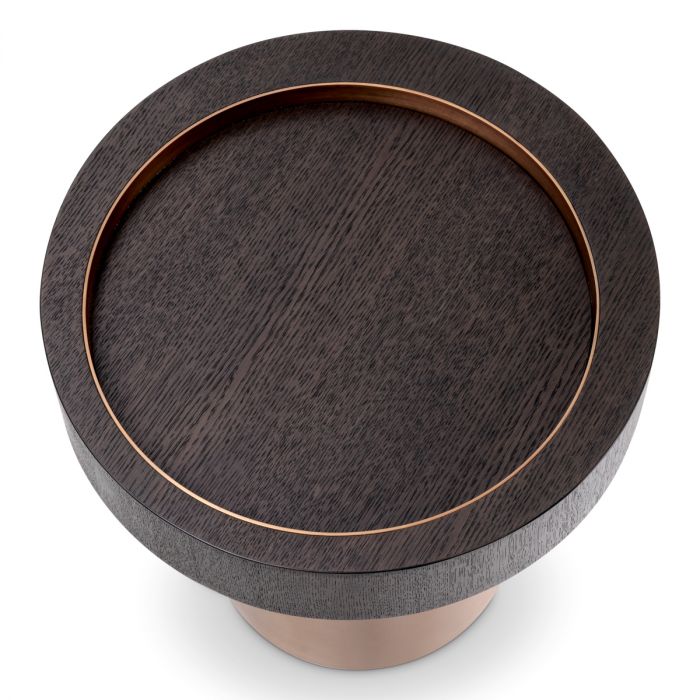 Side Table Otus round mocha oak veneer brushed brass finish