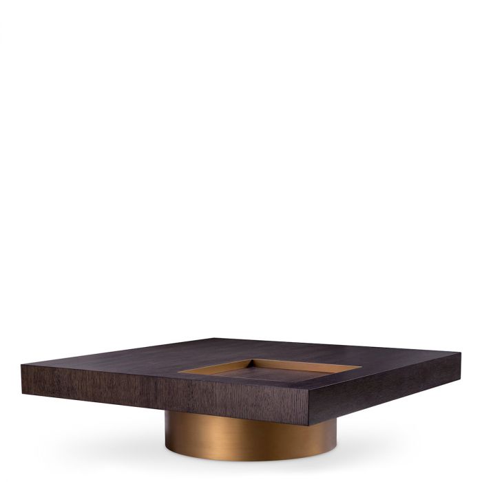 Coffee Table Otus square mocha oak veneer brushed brass finish