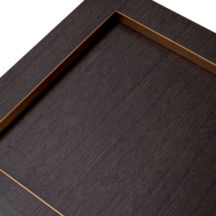 Side Table Otus square mocha oak veneer brushed brass finish