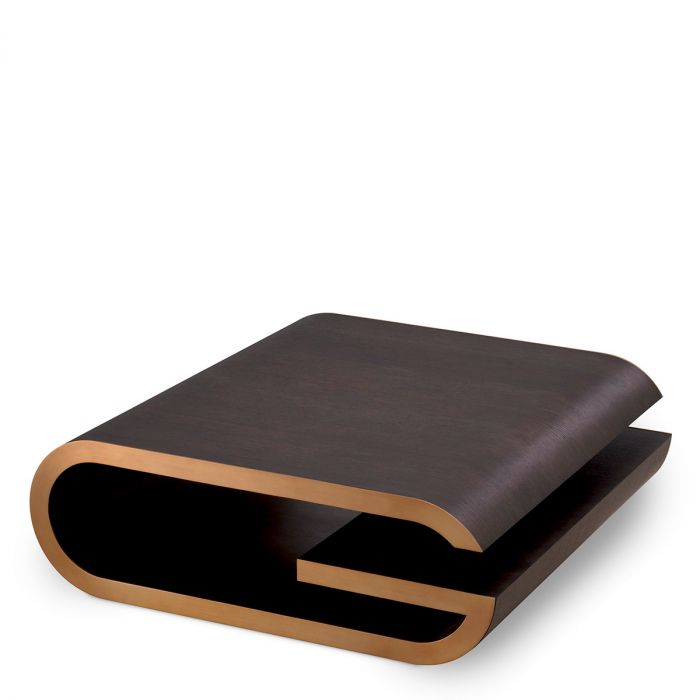 Coffee Table Galan mocha oak veneer brushed brass finish