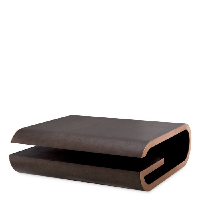 Coffee Table Galan mocha oak veneer brushed brass finish