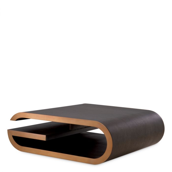 Coffee Table Galan mocha oak veneer brushed brass finish