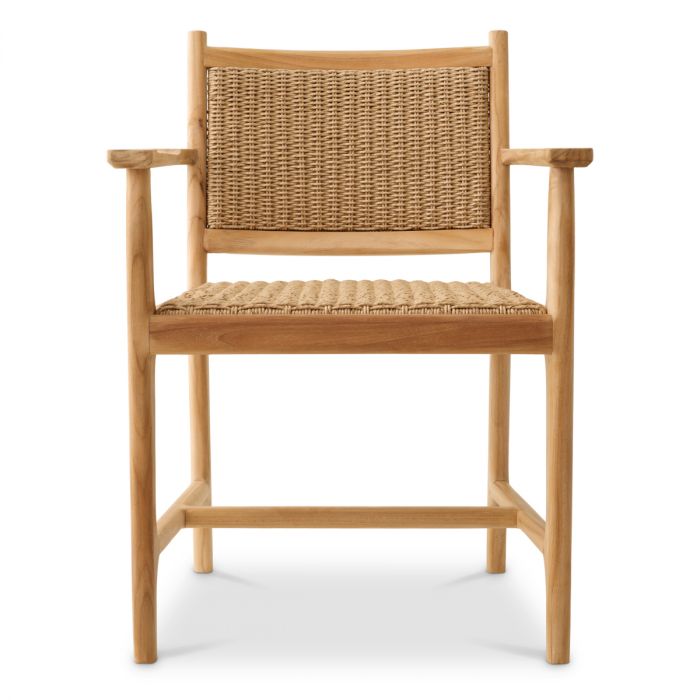 Outdoor Dining Chair Pivetti with arm natural teak faux rattan