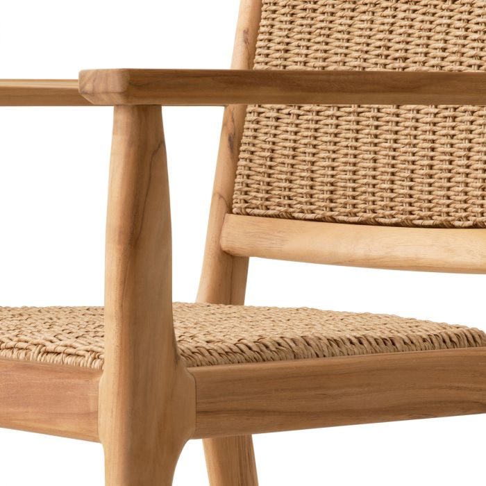 Outdoor Dining Chair Pivetti with arm natural teak faux rattan