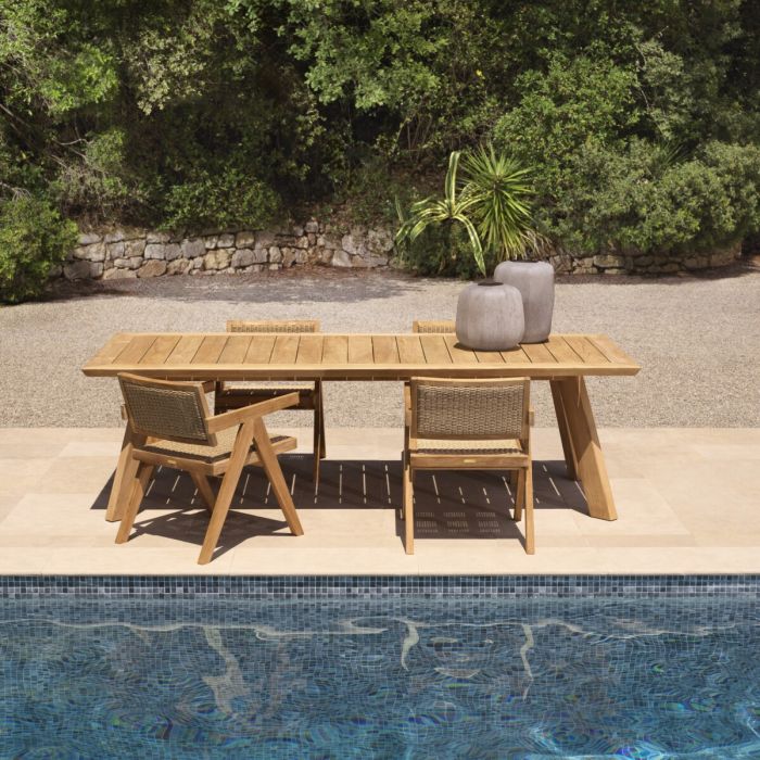 Outdoor Dining Chair Niclas natural teak natural faux rattan
