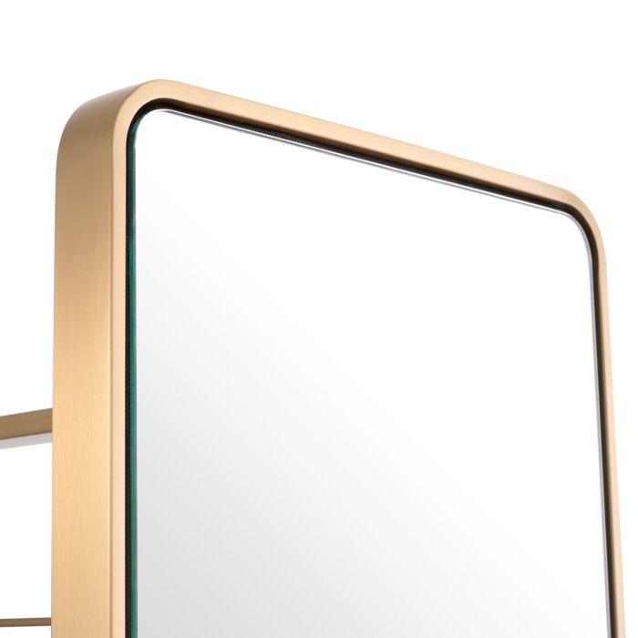 Floor Mirror Novo with coatrack brushed brass finish