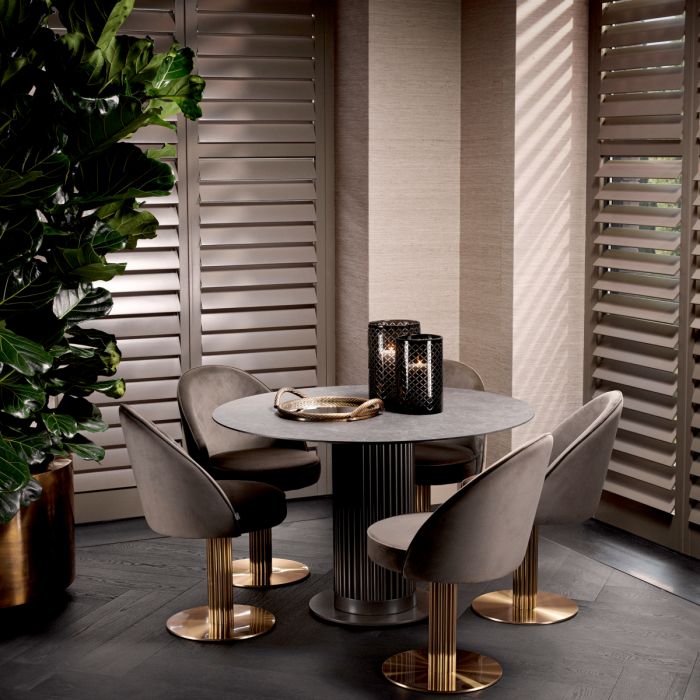 Outdoor Dining Table Volterra Round bronze finish grey ceramic