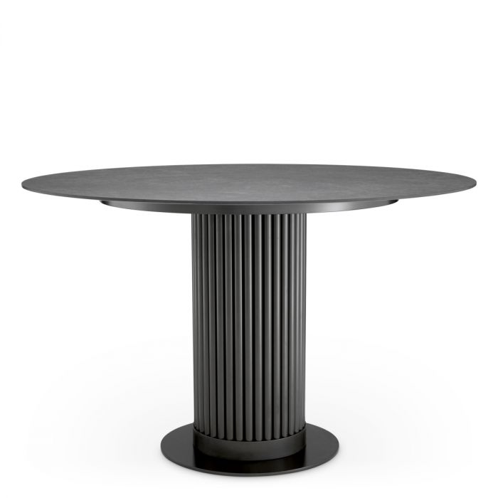 Outdoor Dining Table Volterra Round bronze finish grey ceramic