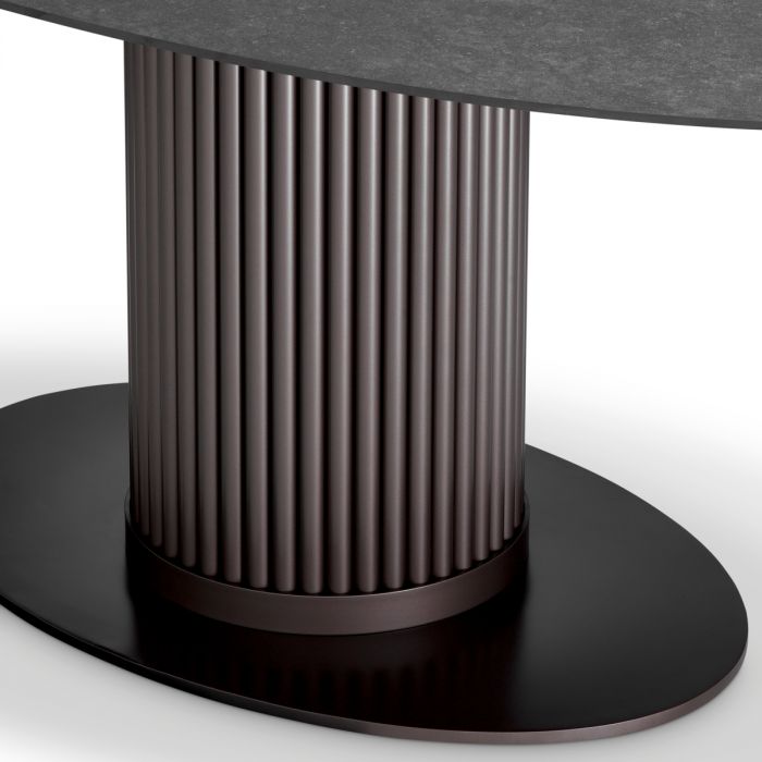Outdoor Dining Table Volterra Oval bronze finish grey ceramic