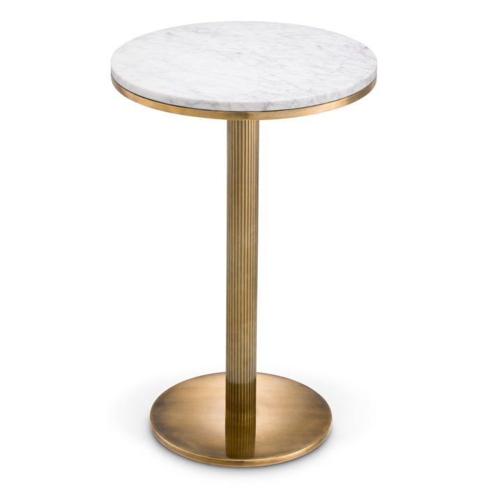 Side Table Tavolara vintage brass finish white marble