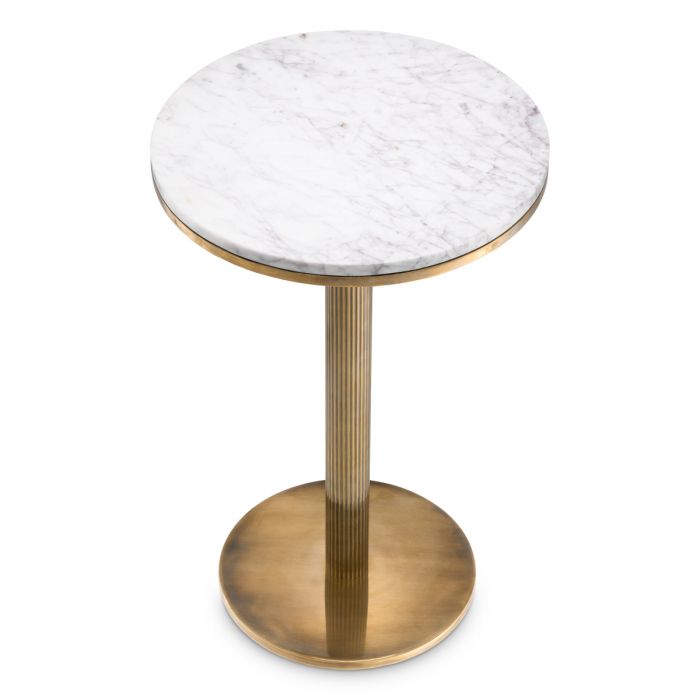 Side Table Tavolara vintage brass finish white marble
