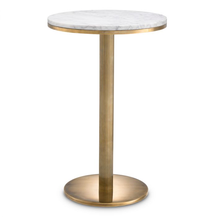 Side Table Tavolara vintage brass finish white marble