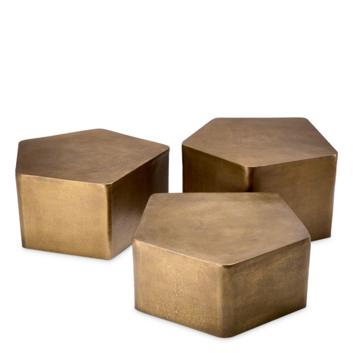 Coffee Table Veenazza vintage brass finish set of 3