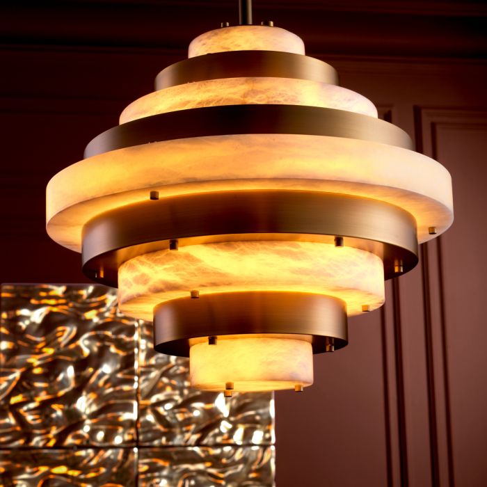 Chandelier Lazzari antique brass finish alabaster