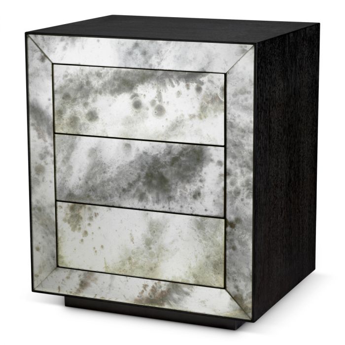 Nightstand Bogart charcoal grey oak veneer antique mirror glass