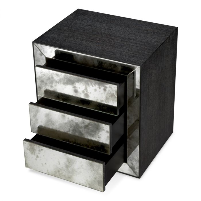 Nightstand Bogart charcoal grey oak veneer antique mirror glass