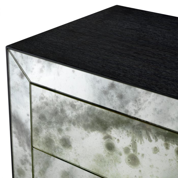 Nightstand Bogart charcoal grey oak veneer antique mirror glass
