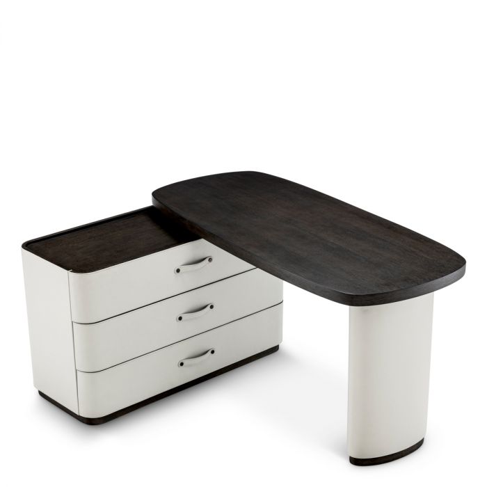 Desk Numana mocha straight oak veneer faux leather