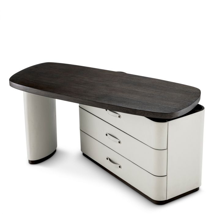 Desk Numana mocha straight oak veneer faux leather