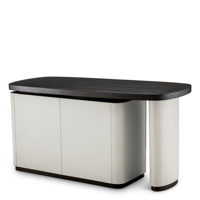 Desk Numana mocha straight oak veneer faux leather