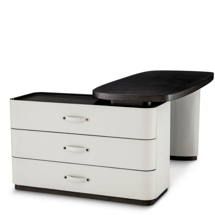 Desk Numana mocha straight oak veneer faux leather