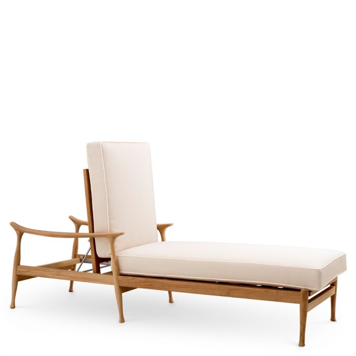Outdoor Daybed Manzo natural teak flores off-white incl cushions