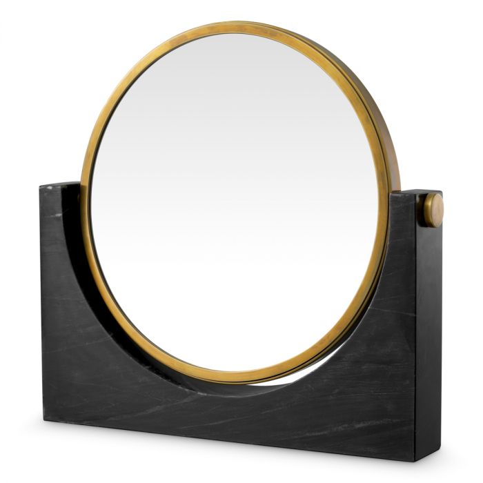 Table Mirror Vivaldi vintage brass finish black marble