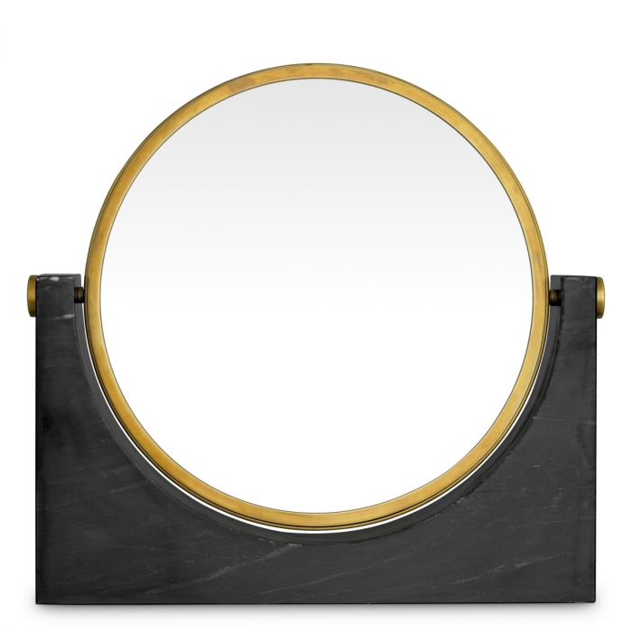 Table Mirror Vivaldi vintage brass finish black marble