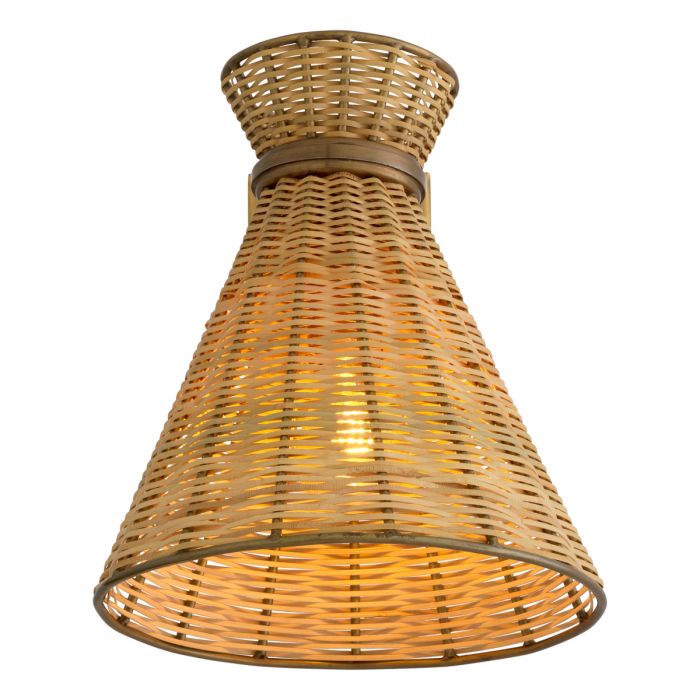 Wall Lamp Kon Tiki vintage brass finish natural rattan
