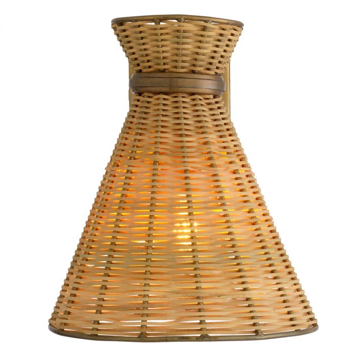 Wall Lamp Kon Tiki vintage brass finish natural rattan
