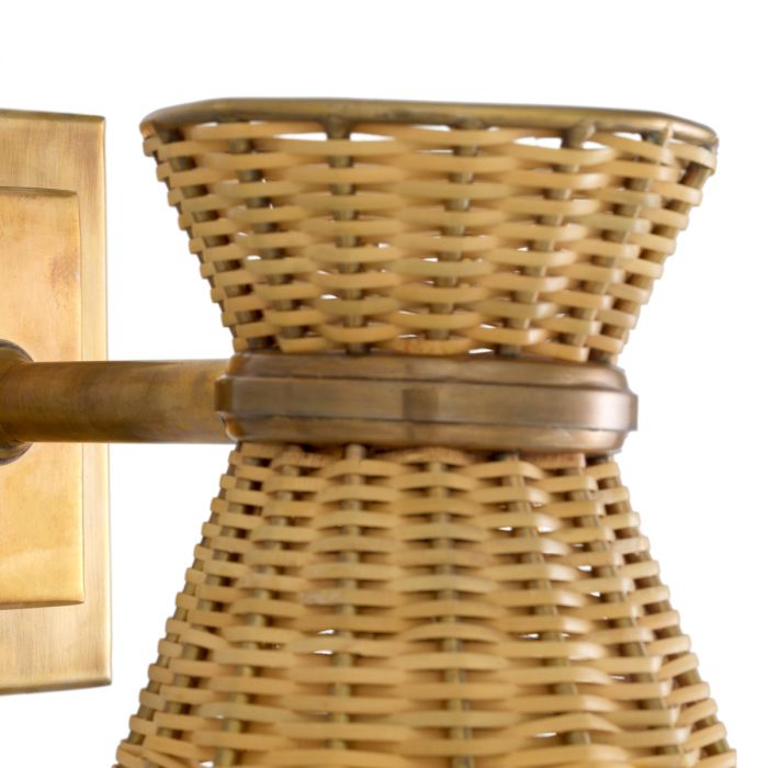 Wall Lamp Kon Tiki vintage brass finish natural rattan