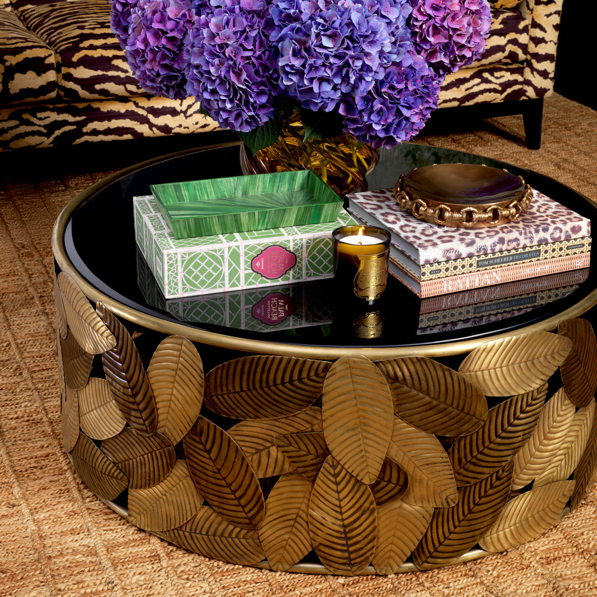 Black Glass Coffee Table Botanico | Eichholtzmh.com