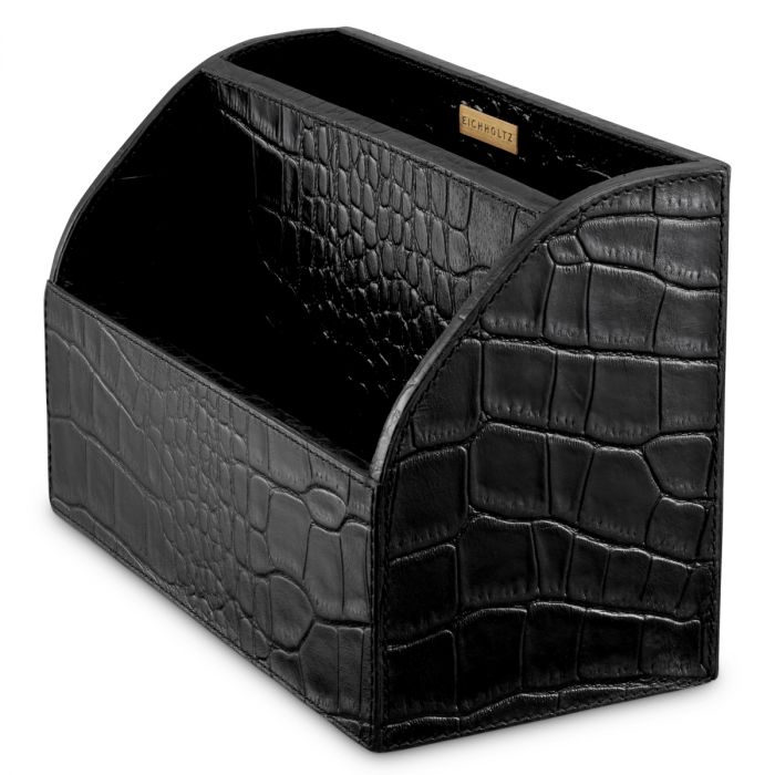 Desk Set Scaleo croco embossed black leather set of 3