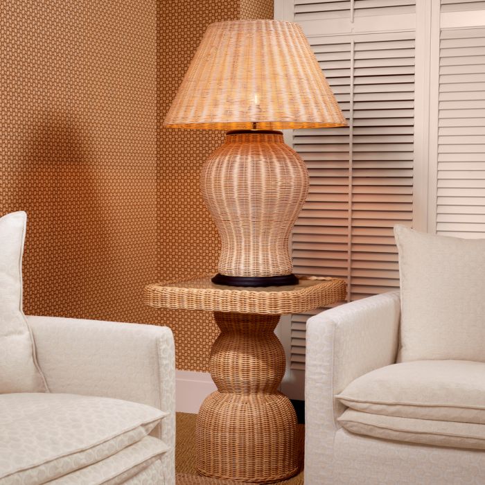 Side Table Tiago square natural rattan incl glass top