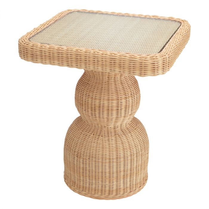 Side Table Tiago square natural rattan incl glass top