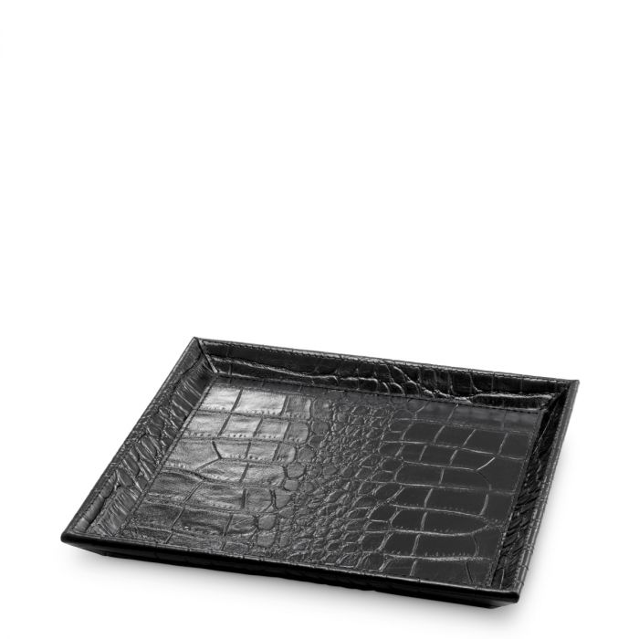 Desk Tray Scaleo croco embossed black leather set of 2