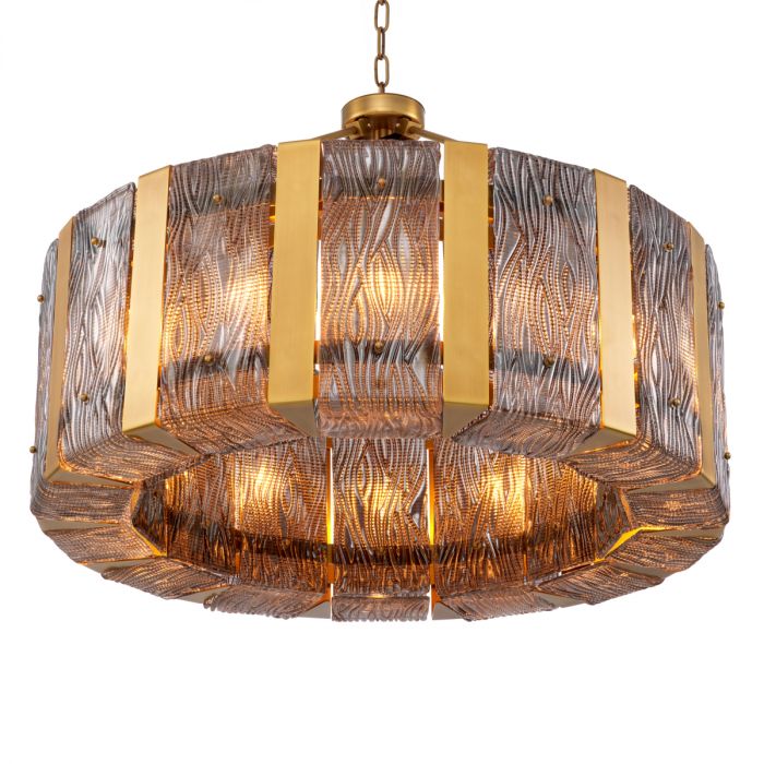 Chandelier Elysian antique brass finish light smoke glass