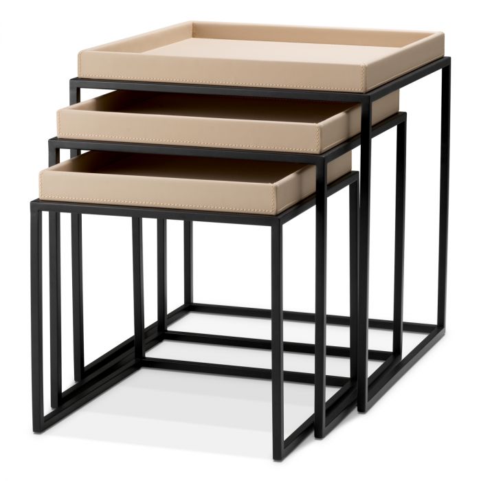 Side Table Léonard faux leather light brown set of 3