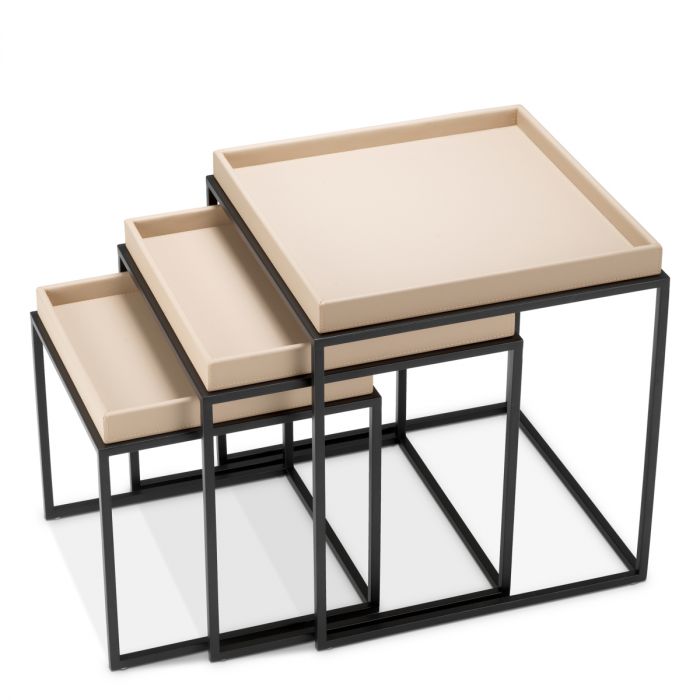 Side Table Léonard faux leather light brown set of 3